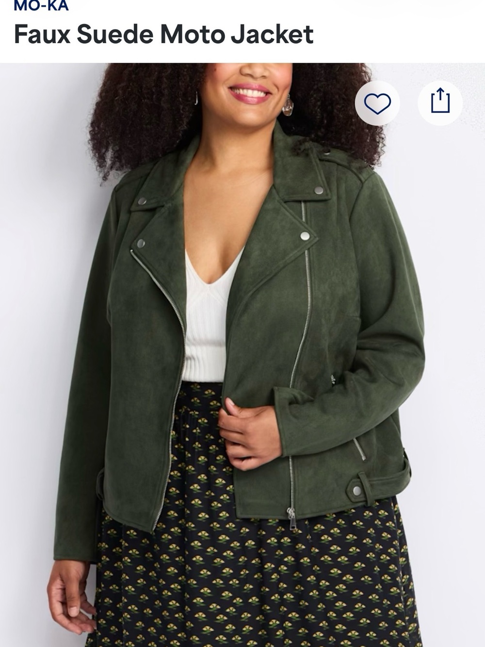 MO-KA Faux Suede Moto Jacket - Olive Green